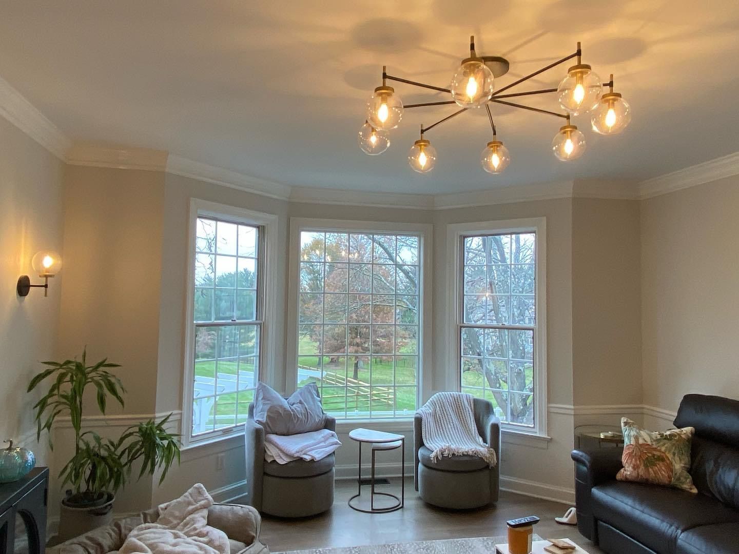 Bright living room with bay window painted by KACE Painting in Bucks County